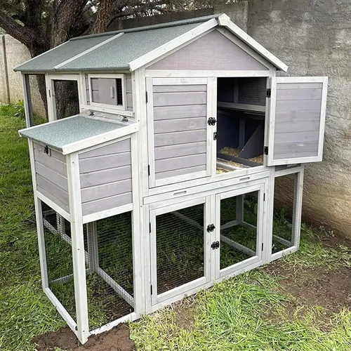 Miniatura 11 de Aivituvin Gallinero móvil de madera para gallinero con caja de anidación, jaula grande para aves de corral mejorada con marco de hierro fuerte