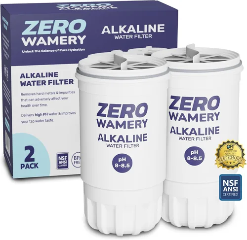 Wamery Paquete de 2 filtros alcalinos para jarra de 5 etapas, repuesto para jarras y dispensadores modelo ZR‑017, mejora el pH y el sabor, carbón