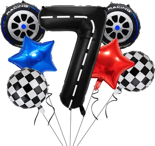 Miniatura 15 de Globos de auto de carreras, decoraciones de cumpleaños de autos, globos de aluminio grandes de 40 pulgadas, globos negros del número 0