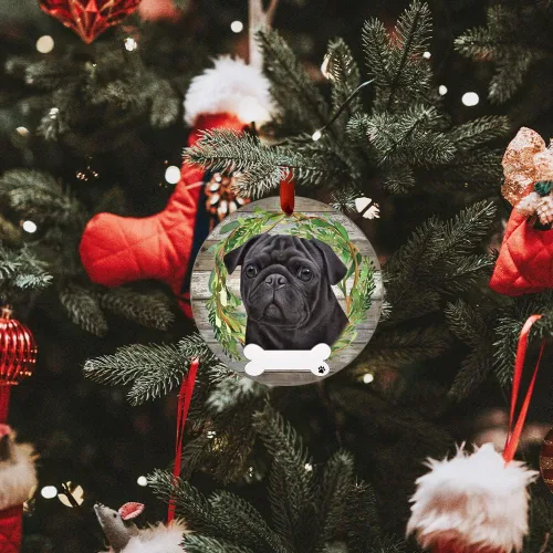 Miniatura 5 de E&S Imports - Adorno de pug negro – E&S Pets – Personalizable – Regalos para perros – Adorno redondo de cerámica con acabado esmaltado – Decoración