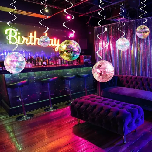 Miniatura 5 de Paquete de 40 decoraciones colgantes de discoteca – Decoraciones retro de cumpleaños de baile para niñas, suministros de fiesta de discoteca