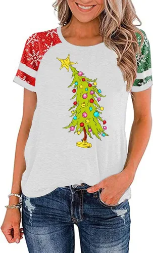 Miniatura 14 de Camisa de Navidad para mujer, manga raglán, con gráficos, para festivales de Navidad, lindas camisetas de moda para vacaciones, casual, regalo