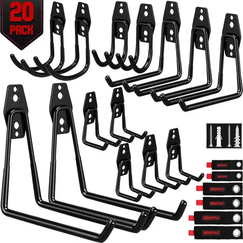 Miniatura 11 de Conjunto de surtido de gancho de pared para almacenamiento de herramientas de garaje: 15 piezas de gancho grande resistente organizador