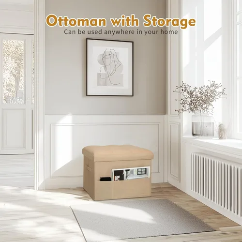 Miniatura 2 de BelugaHelper Otomana con almacenamiento, reposapiés otomano de almacenamiento pequeño con asiento acolchado de espuma más gruesa. Taburete plegable