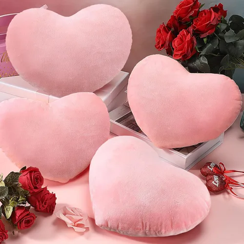 Miniatura 9 de Queekay 4 piezas de almohada de corazón de San Valentín lindo cojín de peluche de San Valentín en forma de corazón, almohada decorativa de peluche