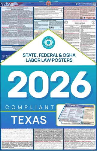 Miniatura 10 de Póster de la ley laboral Texas 2026 – Cumplimiento estatal y federal – OSHA, EEOC, FMLA, salario mínimo – Póster de empleo duradero, laminado e