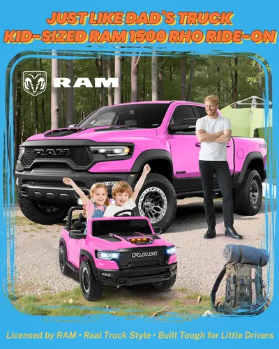 Miniatura 2 de ENYOPRO Juguetes Montables de 24V para Niños de 4-8 Años, Carro Montable para Niños RAM 1500 RHO con Licencia de 2 Asientos con Control Remoto