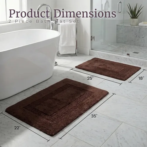 Miniatura 2 de Lavish Home - Juego de 2 tapetes de baño de algodón, lavables a máquina, para baño, cocina o lavandería (color chocolate)