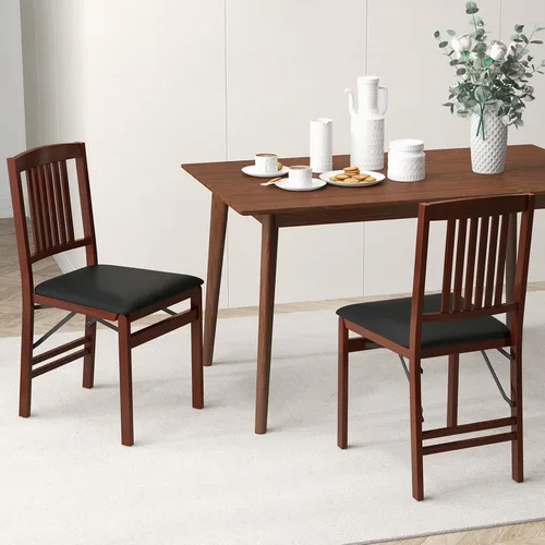 Miniatura 2 de GOFLAME Juego de 2 sillas de comedor plegables tapizadas de piel sintética con asiento acolchado y patas de madera de goma, sillas plegables sin