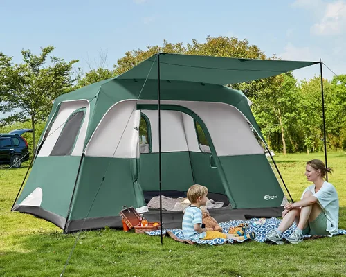 Miniatura 14 de PORTAL Tienda de campaña familiar para 6 8 10 personas con porche, tienda de campaña familiar grande con altura alta, buena ventilación, tienda