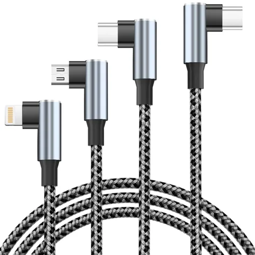 Miniatura 15 de Cable USB A/C a USB C en ángulo recto, cable de carga trenzado tipo C de 90 grados, cable de carga USB C 4 en 2, cable de carga universal
