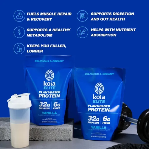 Miniatura 6 de Koia Proteína Basada en Plantas Elite en Polvo, Vainilla, 32g de Proteína, 4g de Azúcar, 6g de Fibra Prebiótica, Pre y Post Entrenamiento, 21