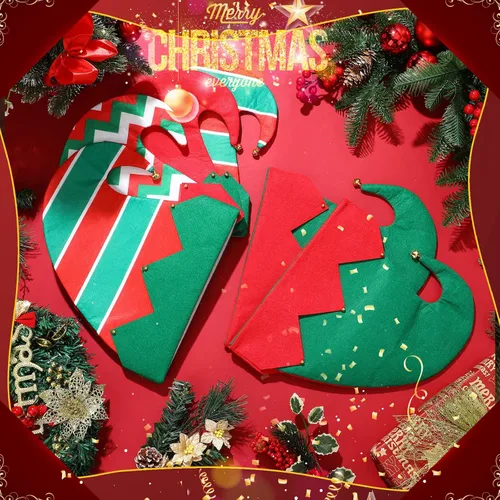 Miniatura 4 de Yaomiao 12 sombreros de fieltro de elfo de Navidad, sombreros de elfo verde y rojo a granel con campana, sombrero de Papá Noel para fiestas