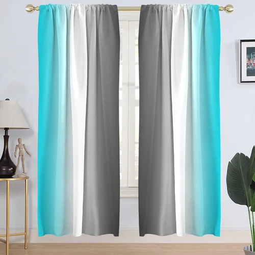 Miniatura 8 de AAtter Cortinas de ventana color verde azulado turquesa para cocina, blanco, azul, gris aguamarina, degradado, gris, negro, degradado, pequeño