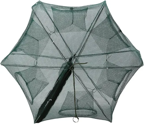 Trampa de red de pesca plegable automática para cangrejos, minnow, Crawdad, langosta, camarones, material de nailon altamente duradero (6 agujeros)