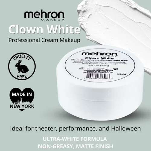 Miniatura 3 de Mehron Makeup Clown White - Maquillaje profesional en crema para pintura facial Pintura facial blanca para escenario, película, cosplay y mimo