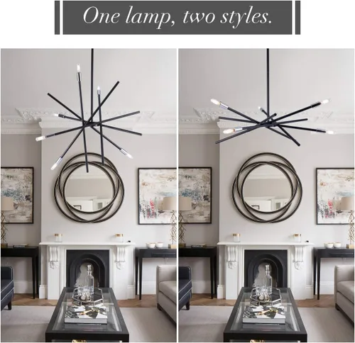 Miniatura 3 de VILUXY Candelabro Sputnik moderno con 6 luces negras lineales para techo, lámpara colgante de mediados de siglo para comedor, sala de estar, Negro