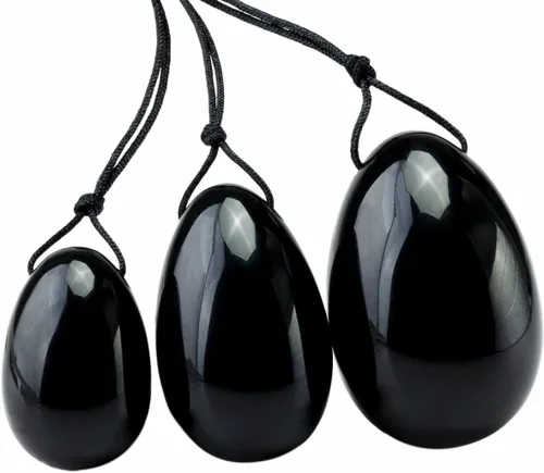 Miniatura 2 de TUMBEELLUWA Yoni Huevo de cristal curativo 3 piedras de masaje perforadas para mujeres para entrenar músculos pélvicos ejercicio Kegel, obsidiana #1