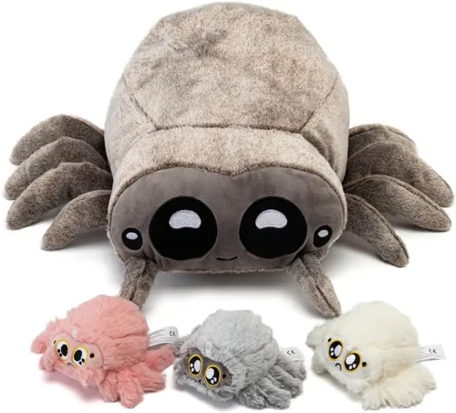 Miniatura 11 de Peluche de araña de peluche con sorpresa – Suave animal de peluche mamá araña con 3 arañas bebé en barriga con cremallera, juego para niños
