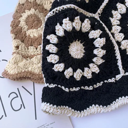 Miniatura 5 de XYIYI Sombrero de Cubo de Ganchillo Tejido para Mujer Hecho a Mano Plegable Sombrero de Playa Lindo Sombrero de Pesca Tejido a Mano