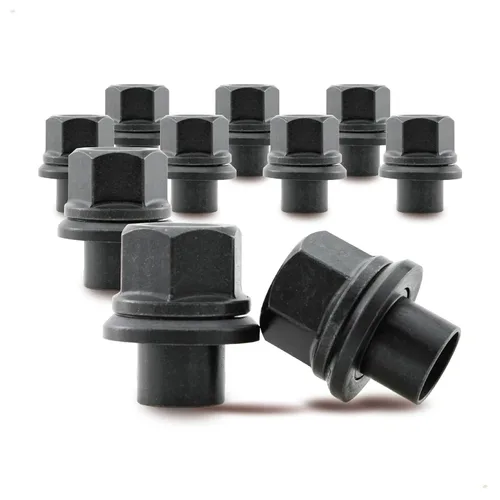 Tuerzas de rueda con brida de manga de 19mm de dos piezas 10 piezas, M22x1.5 Hex: 33mm Negro para camiones pesados, camiones semirremolque, ruedas
