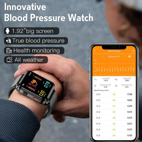 Miniatura 2 de Yowow BIT Reloj inteligente de presión arterial con brazalete de aire con bolsa de aire, pantalla a color IPS de 1.92 pulgadas, monitor de salud