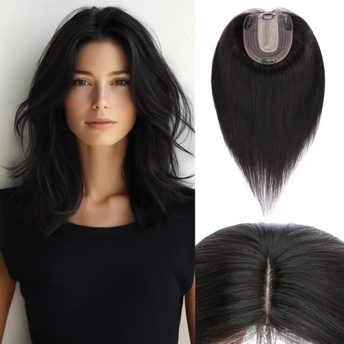 Miniatura 12 de Rich Choices Pelucas con topper de cabello para mujeres, cabello humano real 100% Remy, sin flequillo, para mujeres con adelgazamiento en la parte