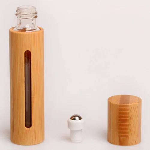 Miniatura 2 de 2 botellas de rodillo de bambú de 0.3 fl oz vacías rellenables de aceite esencial, botella enrollable para almacenamiento de cosméticos, recipiente