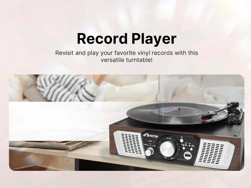 Miniatura 6 de Victor VHRP-1100 Lakeshore - Sistema de tocadiscos 5 en 1 con reproductor de discos, Bluetooth, reproducción y grabación USB, radio FM y altavoces