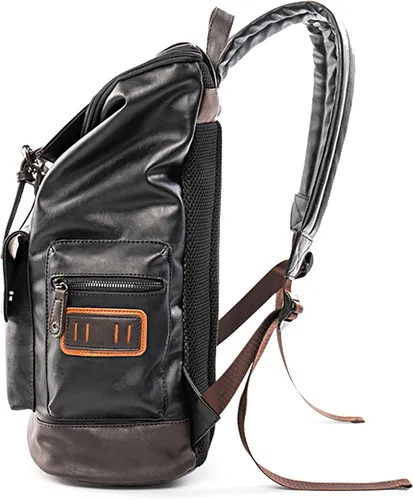Miniatura 3 de HuaChen Mochila para portátil de cuero PU,Mochila de viaje vintage para la universidad,Mochilas casuales grandes para hombres - YZ11_Negro