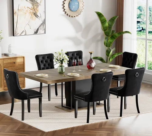 Miniatura 75 de Juego de mesa de comedor extensible de 5 piezas, juego de mesa de comedor extensible de estilo granja para 4, mesa de cocina expandible de madera