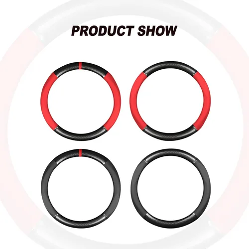 Miniatura 3 de Ergocar Funda deportiva de fibra de carbono y cuero PU para volante de automóvil, protector antideslizante para volante de automóvil universal