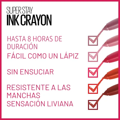 Miniatura 4 de Maybelline Super Stay Ink Crayon lápiz labial, lápiz labial mate con punta de precisión con sacapuntas integrado, larga duración de hasta 8 horas