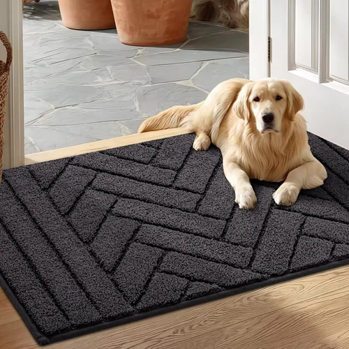 Miniatura 17 de Tindbea Tapete para perro para patas fangosas, absorbe la humedad, la suciedad, antideslizante, lavable, tapete de barro para perros, parte trasera