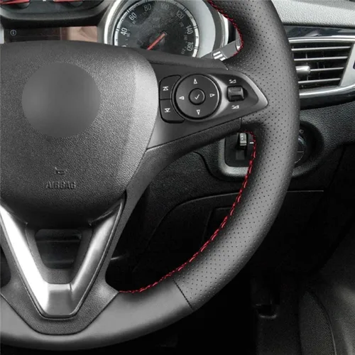 Miniatura 5 de HATHWAY Fit for Vauxhall Zafira (C) 2016-2018,Car Steering Wheel Cover,Car Black Steering Wheel Cover,Car Hand-Sewn Steering Wheel Cover Red Line