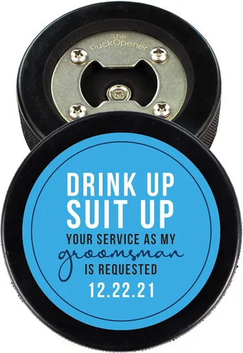 Miniatura 18 de Disco de hockey de acero inoxidable para abrebotellas, regalo para el mejor hombre padrinos de boda, disco impreso – Propuesta de disco de hockey