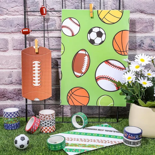 Miniatura 5 de Whaline 12 rollos de cinta Washi con temática deportiva, bolas deportivas, cinta adhesiva surtida, cinta de papel de envoltura decorativa