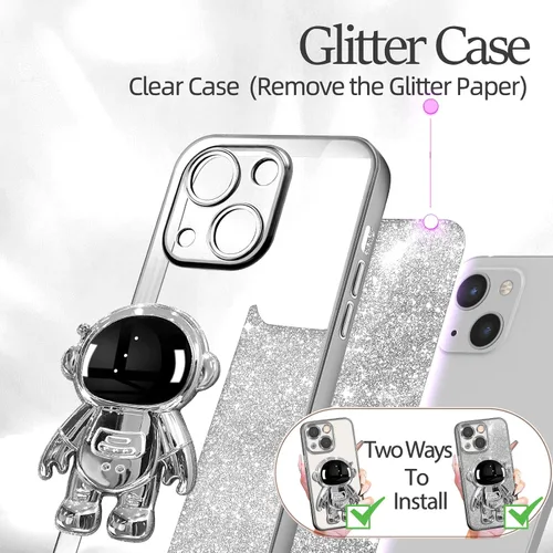 Miniatura 168 de Buleens Funda para iPhone 11 Pro Max Astronauta, Fundas Transparentes para iPhone 11 ProMax con Papel con Purpurina y Soporte de Astronauta, Mujeres
