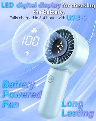 Miniatura 3 de Ventilador de mano portátil, pequeño ventilador de mano turbo personal, potente, refrescante, cordón, recargable por USB, 5 velocidades, maquillaje