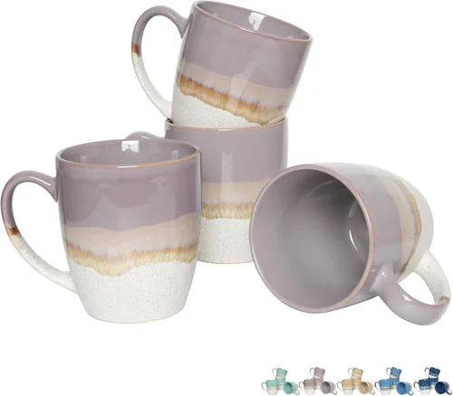 Miniatura 7 de Bosmarlin Juego de 4 tazas de café de cerámica, 17 oz, tazas de café con asa grande, aptas para microondas, esmalte reactivo único Verde menta