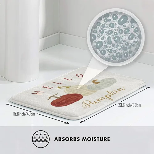 Miniatura 3 de Alfombra de baño con diseño de calabaza con texto en inglés «Hello Fall», tapete de felpa para baño, suave, lavable, antideslizante, absorbente