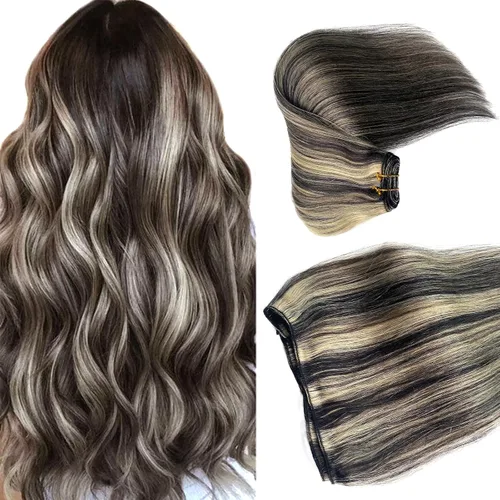 Miniatura 22 de Extensiones de cabello con clip sin costuras de cabello humano real, extensiones de cabello natural negro real con clip 7 piezas 100 g 36 cm