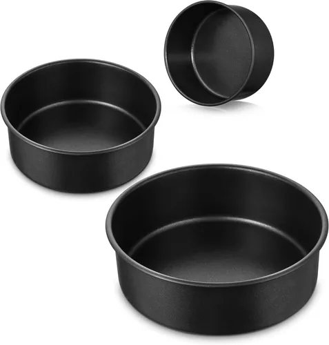 Miniatura 16 de E-far Molde para pasteles de 3 piezas (4/6/8 pulgadas), moldes redondos de acero inoxidable antiadherentes para hornear, moldes de metal