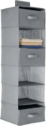 Amazon Basics Organizador de almacenamiento para armario con estante colgante de 6 niveles con cajones extraíbles, gris, 6.9"P x 13.6"A x 12.2"Al
