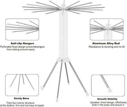 Miniatura 7 de Tendedero de ropa plegable de 4 patas, estante de secado plegable al aire libre, estante de secado de ropa portátil con 4 poleas, estante seco