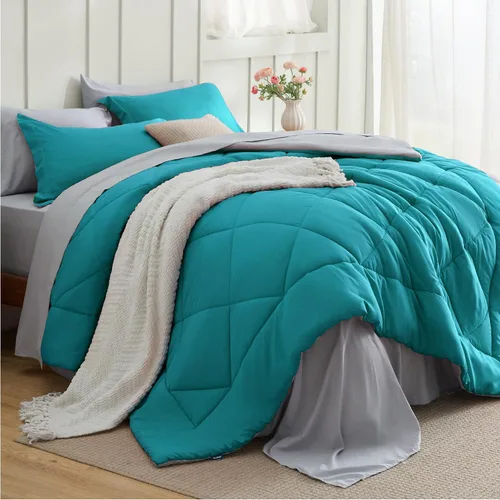 Miniatura 10 de Bedsure Juego de edredón tamaño King – Ropa de cama reversible de 7 piezas verde bosque, juego de cama tamaño King para todas las estaciones, cama