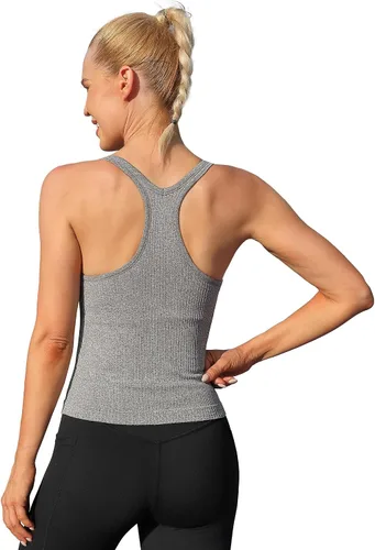 Miniatura 96 de ATTRACO Camiseta corta acanalada de entrenamiento para mujer con brasier integrado para yoga, espalda cruzada, ajuste ajustado