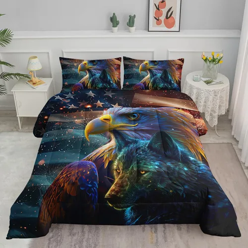 Miniatura 23 de Axolotl Juego de edredón de tigre individual para niños, juego de ropa de cama de animales salvajes para hombres, juego de edredón de mandala