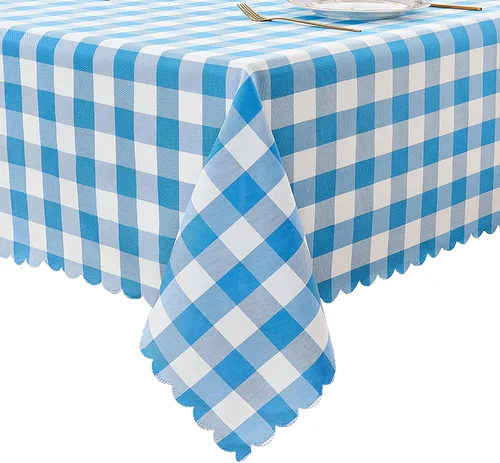 Miniatura 13 de Mantel rectangular de 70.9 x 55 pulgadas, mantel de cuadros impermeable y reversible, funda de mesa de picnic de mezcla de algodón lavable