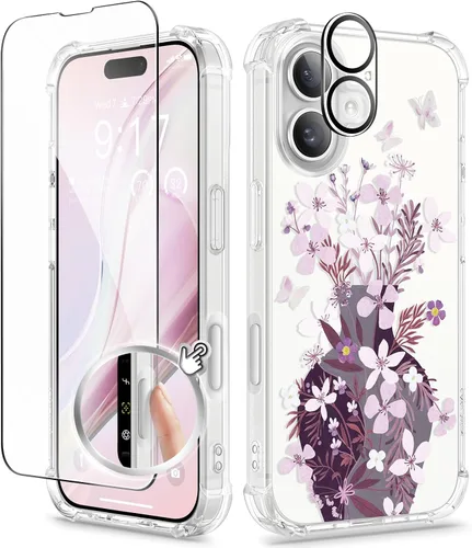 Miniatura 85 de GVIEWIN - Funda floral para iPhone 14 de 6.1 pulgadas, protector de pantalla + protector de lente de cámara, no se amarillenta, a prueba de golpes
